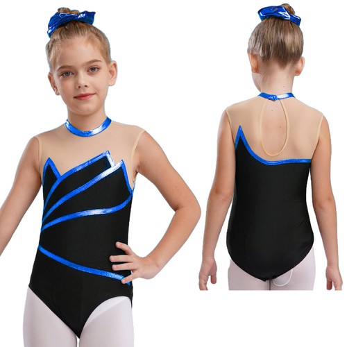 Kids Girl's Rompers Mesh Dance Leotards Striped Jumpsuit Performance Bodysuit - Picture 44 of 66