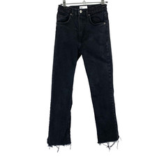 Zara Womens Cropped Flare Jeans US Size 2 Black Raw Hem Frayed 04060018800340
