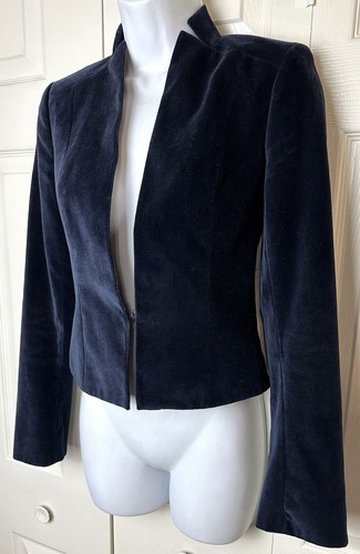 CLUB MONACO Blue Velvet Riding Jacket Blazer Navy Notch Collar Coat Cropped Sz 0 - Picture 4 of 12