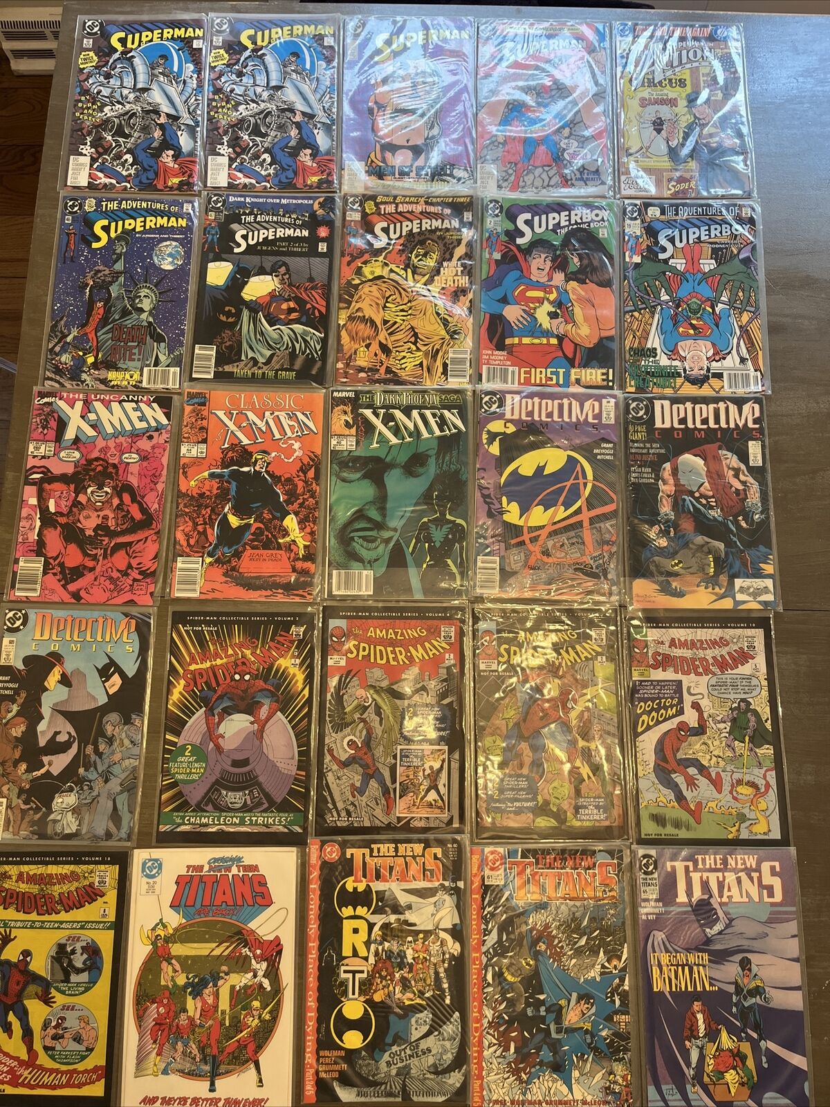 Vintage DC comic books with sleeves lot of 25 1963-1991 superman, spider man etc