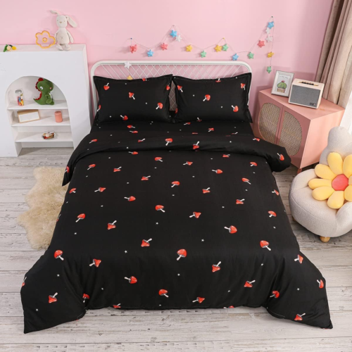 Mushroom Bedding Set Full Girls Cute Mushrooms Decor Duvet Cover Reversible Kaw - Picture 7 of 12