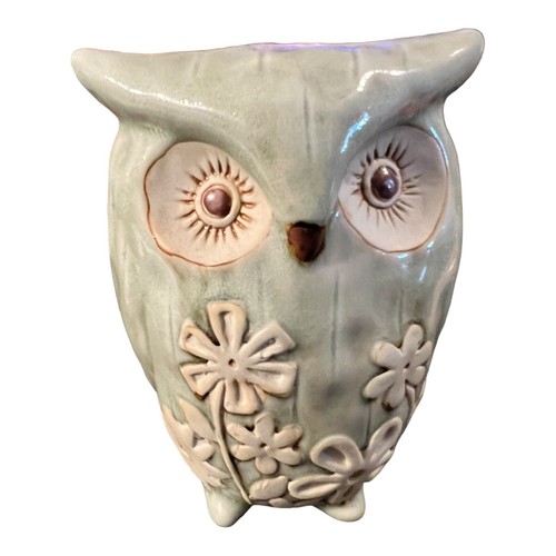 6" grüne Keramik Landhaus Wald Eule Haus Garten Dekor Vintage Landhaus Stil