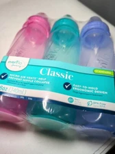 Evenflo Baby Bottles Classic 3 Pk 8oz Micro Air Vents Purple Green Pink