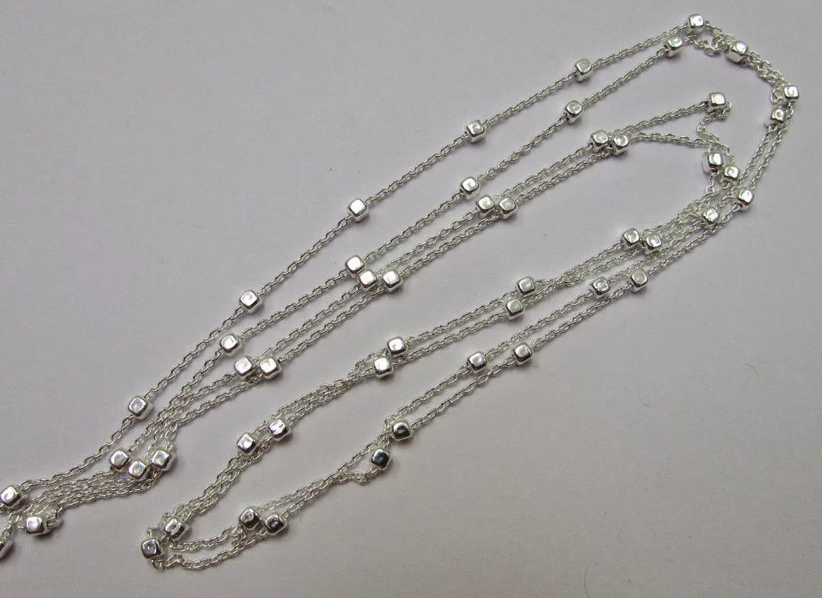 Sterling Silver Satellite Beaded Cable Chain with Cubes Bulk for Wholesale  Jewel