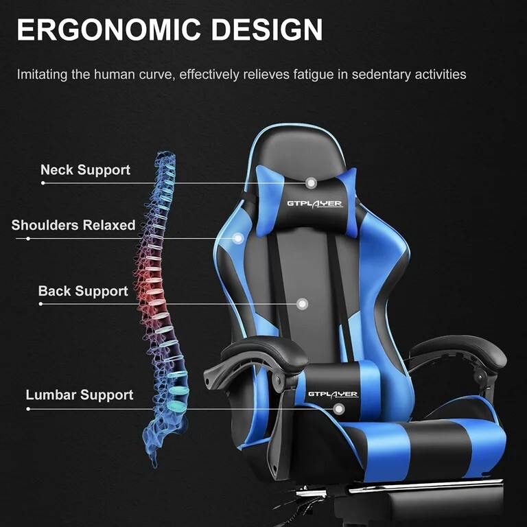 GTRACING Gaming Chair with Footrest and Ergonomic Lumbar Massage
