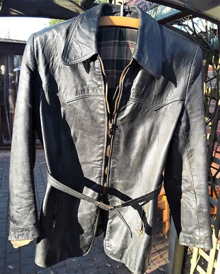 Ladies leather jacket, dark green, orig. 1950s; size 38/40