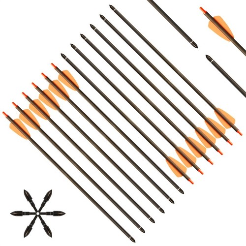 12PC 7.5" OR 15" Carbon Arrows Bolts Vanes Screw-in Tips Hunting Arrows Bolts - Picture 17 of 35