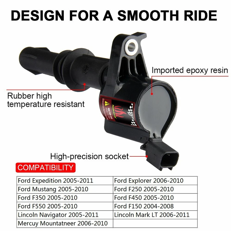 Paquete de 8 tapones de bobina de encendido de alto rendimiento DG511 para Ford F150 V8 5,4 L 2004-2008 Foto 2 de 4