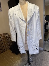 Escada Ivory Women Blazer 100% Linen Floral E...