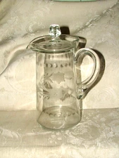 Antique 1908-31 FRY Art Glass Carafe Covered Pitcher Cut Etched Polished Pontil