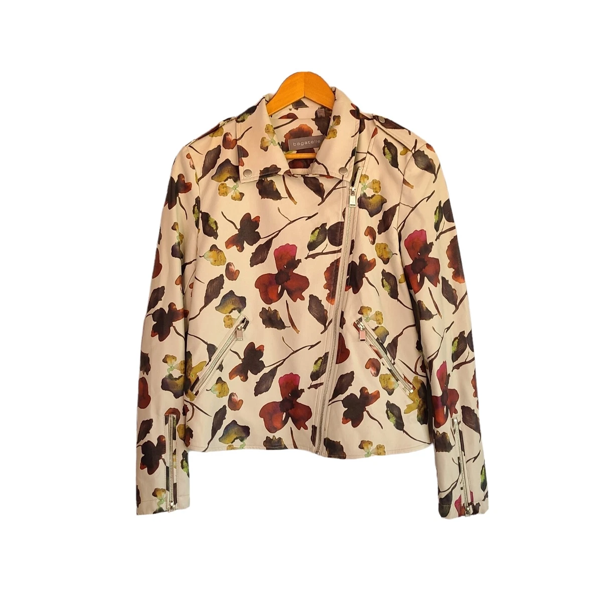 Bagatelle Floral Print Vegan Leather Moto Jacket Size Women's Small | eBay