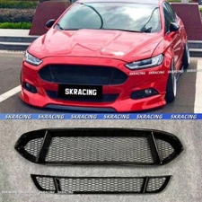 Gloss Black Front Bumper Upper + Lower Grille For Ford Mondeo Fusion 2013-2016