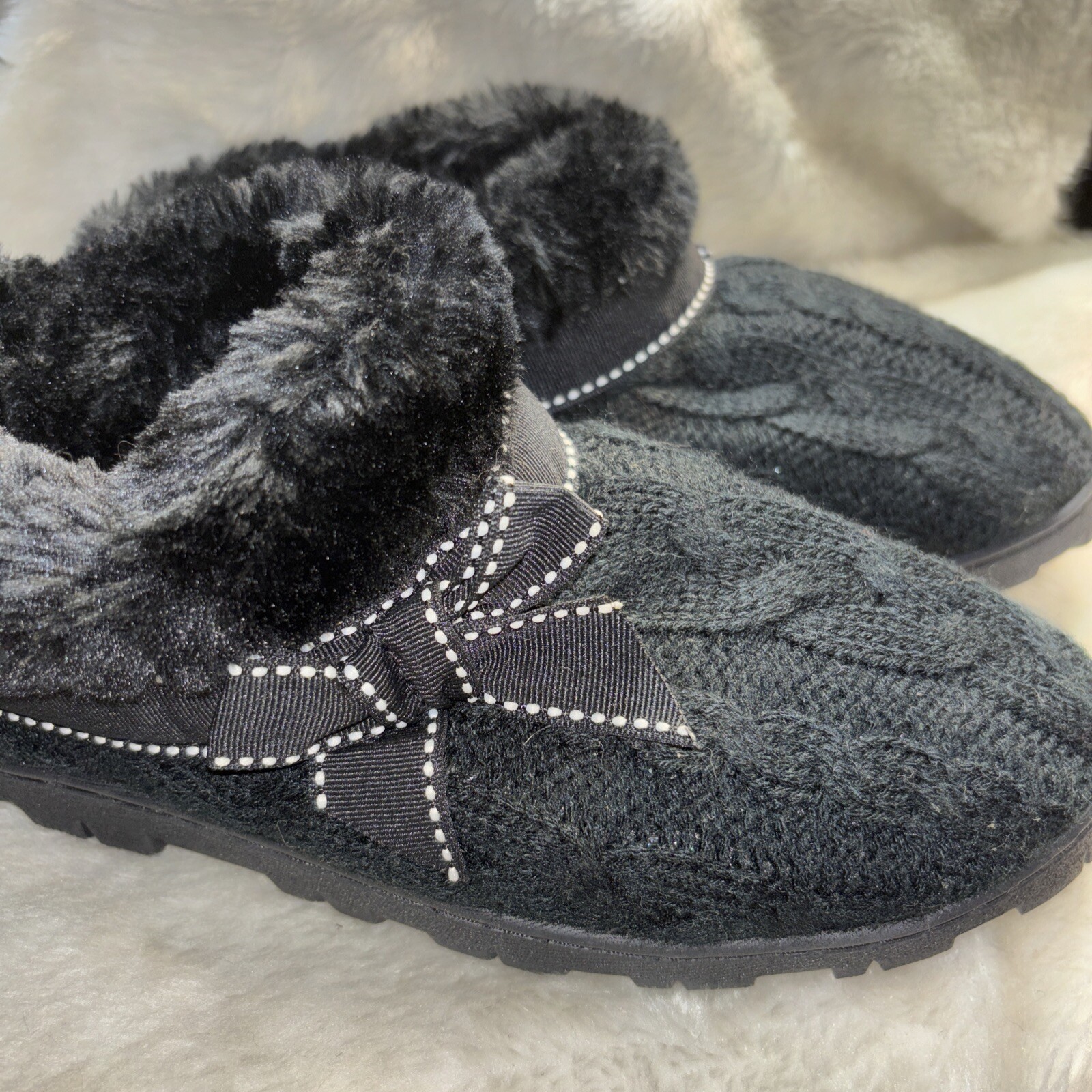 SAOLA Mocassini collare di pelliccia con stivali lavorati a maglia a nastro per suola dura calda F Going Walk