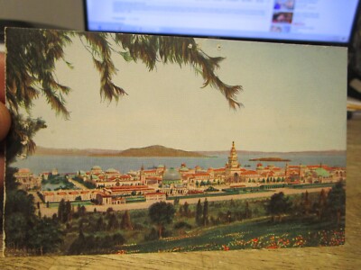D3 CALIFORNIA Old Postcard San Francisco Panama Pacific Expo Birdseye View Ocean