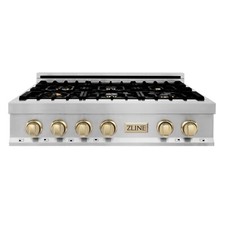 ZLINE 36" Rangetop 6 Gas Burners STAINLESS STEEL GOLD ACCENTS RTZ-36-G OB