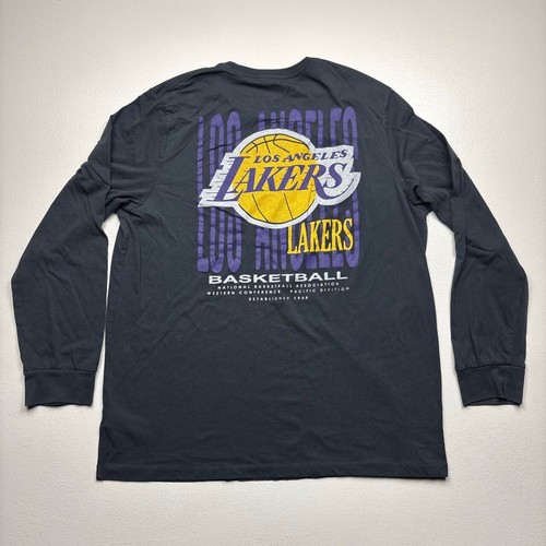 Los Angeles Lakers NBA Tshirt Mens Long Sleeve Black Faded Big Logo Graphic - Picture 5 of 5