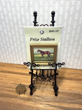 Dollhouse Miniature Jacquline's #9645 Prize Stallion Picture in Gold Frame 1:12
