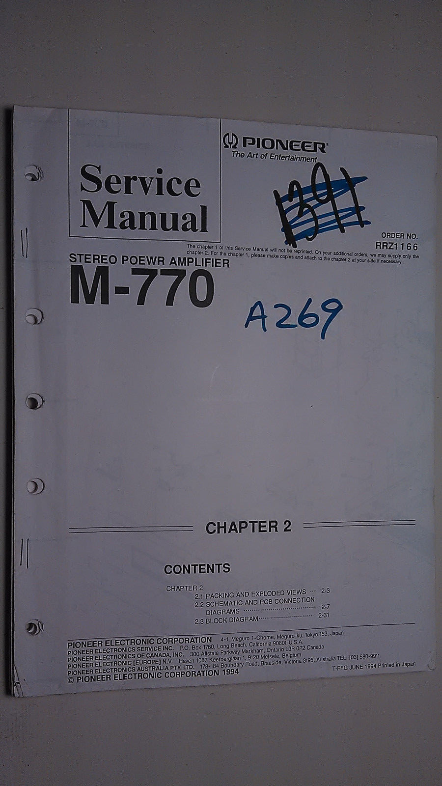 Pioneer m-770 service manual original repair book stereo power amp amplifier