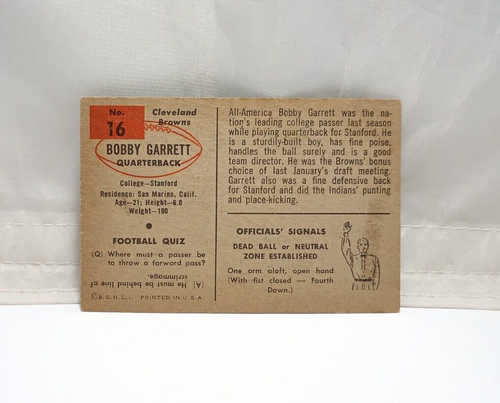 Bobby Garrett 1954 Bowman #16 Rookie Card Cleveland Browns - Picture 2 of 2