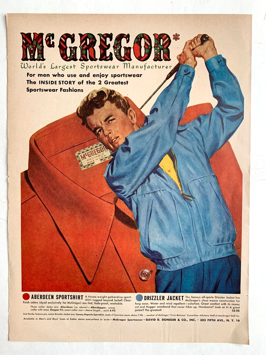 1951 McGregor Sportswear Print Ad 13in x10in Golfer Drizzler 