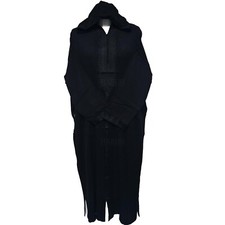 Men's Moroccan Rich Cotton Black Hooded Long Sleeves Thobe Djellaba Jubba