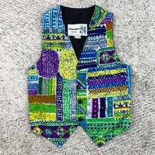Vintage Psychedelic Vest Size S Aaardvarks Odd Ark Mayan Funky 80s Made In USA