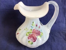 Vintage Fenton Martha Rose ribbed French opalescent hand painted pitcher