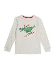 NWT TOMMY BAHAMA BOY'S GREEN DINOSAUR SKIING LONG SLEEVE GRAY T-SHIRT SIZE 4