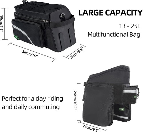 ROCKBROS Bike Trunk Bag 13L-25L Bike Rear Rack Bag Luggage Carrier Bag - Picture 6 of 9