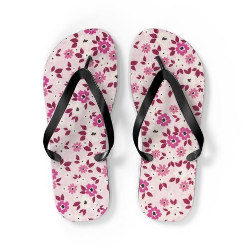 Waves And Sun Sandals Red And Pink Flowers Summer Flip Flops Slides BRAND NEW