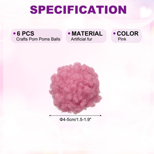 6 Pcs Crafts Pom Poms Balls, 4-5cm (1.5-1.9Inch) Yarn Pom Poms, Pink - Imagen 2 de 6