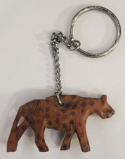 Vintage Unbranded Hand Carved Wood Hyena Keychain Keyring Kenyan Style
