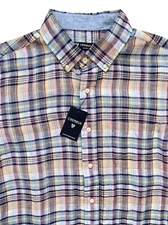 Daniel Cremieux Classics Nwt Multi Plaid Check 100% Linen Short Sleeve Shirt L