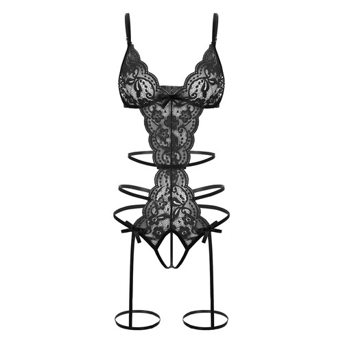 Women Jumpsuit Scalloped Bodycon Sleeveless Bodysuit See-Through Nightwear Lace - Picture 10 of 66