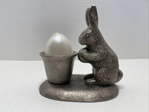 Pottery Barn Pewter Metal Bunny Rabbit Easter Votive Taper Candle Holder - Afbeelding 1 van 11