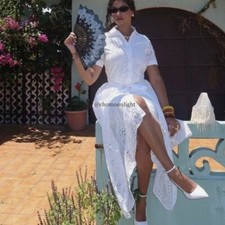 Zara $129 EMBROIDERED EYELET SHIRT DRESS WHITE XS S M L XL 2614/271 Measurements