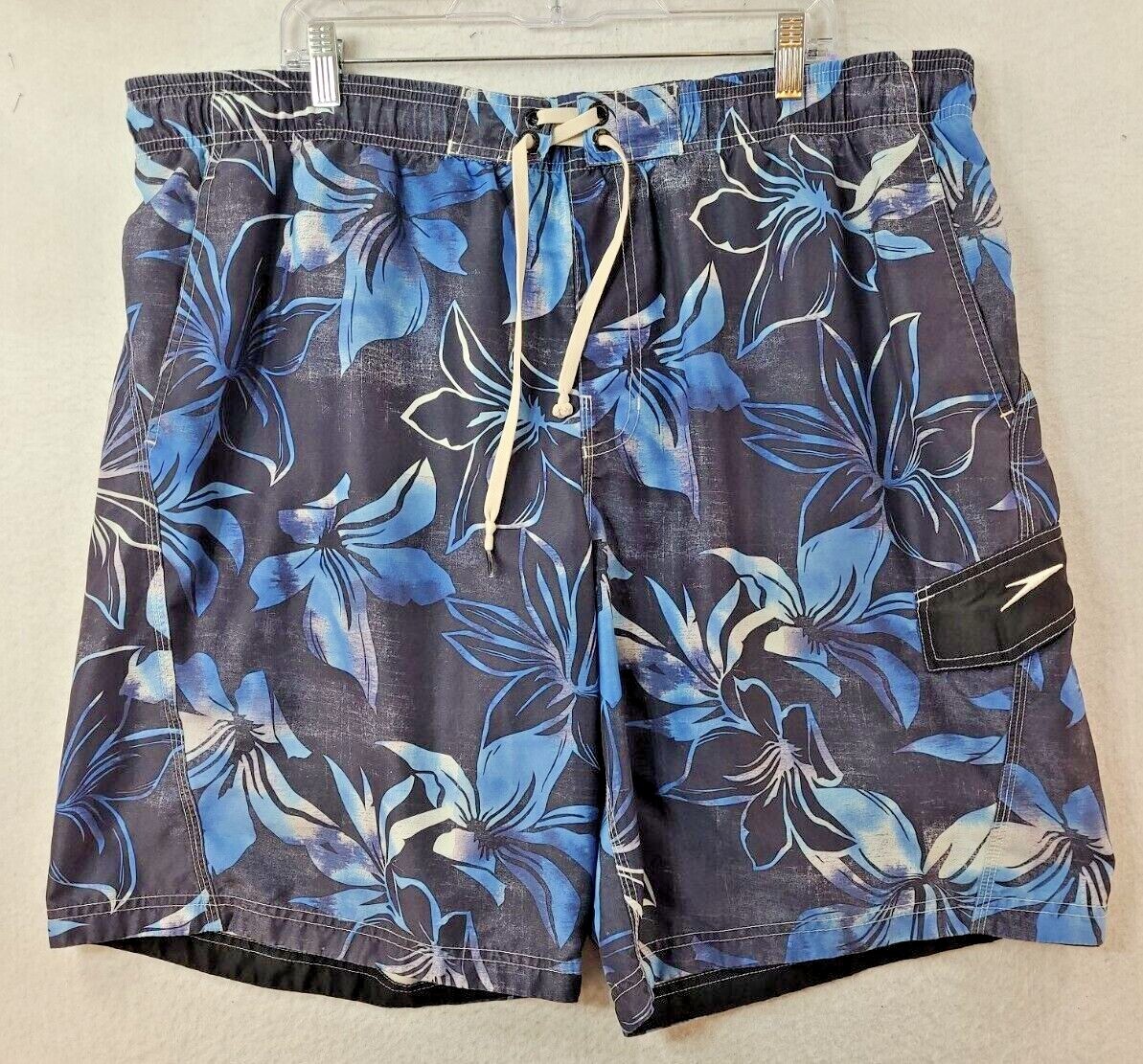 Speedo Mens 40 Blue Floral Swim Trunks Board Shorts Gem