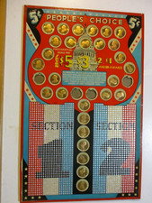 PEOPLE'S CHOICE 28 PRESIDENT COINS TOKEN VINTAGE 1950s PUNCH BOARD CARNIVAL GAME