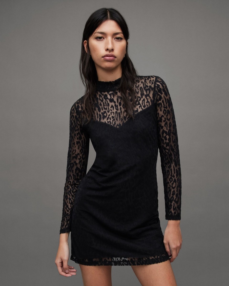 slim fit dress slacks All Saints Leopard Print Sheer Dress – A Bag In A Shell main image 1