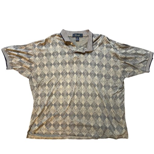 Vintage Pringle Scotland Golf Polo Shirt Argyle Knit Navy/Tan Size XXL