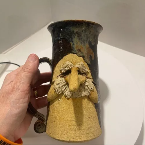Vintage Mahon made Stoneware anthropomorphic pottery mug Signed