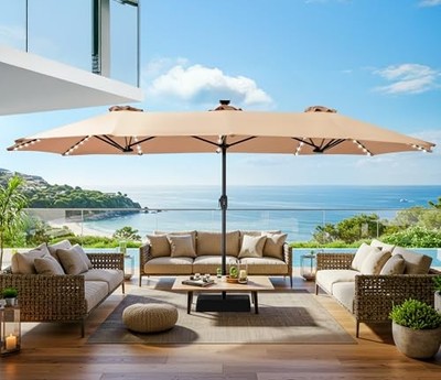 ebay patio umbrella 15ft Large Patio Umbrella with Base included, Double Sided Outdoor Beige