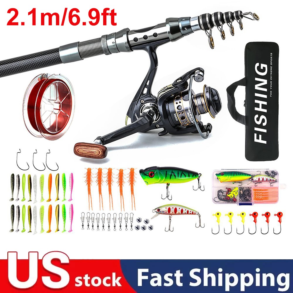 Telescopic Fishing Rod and Reel Combo Full Kit Carbon Fiber Rod Pole W/ Line&Bag