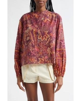$320 ULLA JOHNSON Harlowe Floral Long Sleeve Cotton Blend Top in Odessa 2 NWT