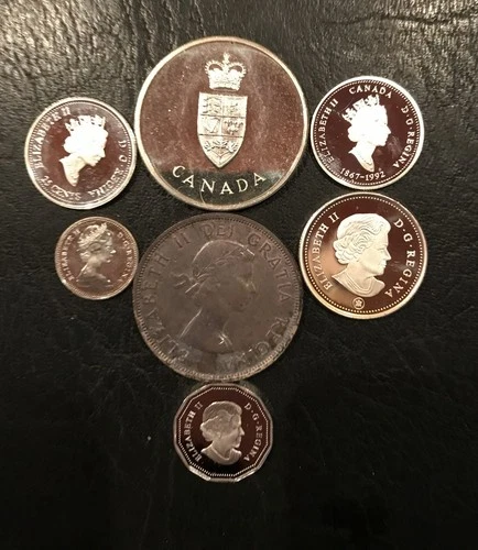 Canada Silver Lot-6 coins-1.5+ Oz. ASW- 1958 $1-1967 Medal-2017 Silver PF-
