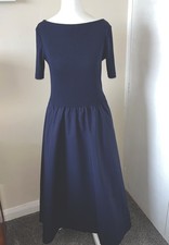 Navy Blue Modern Cotton-Modal Ribbed Midi Dress xs