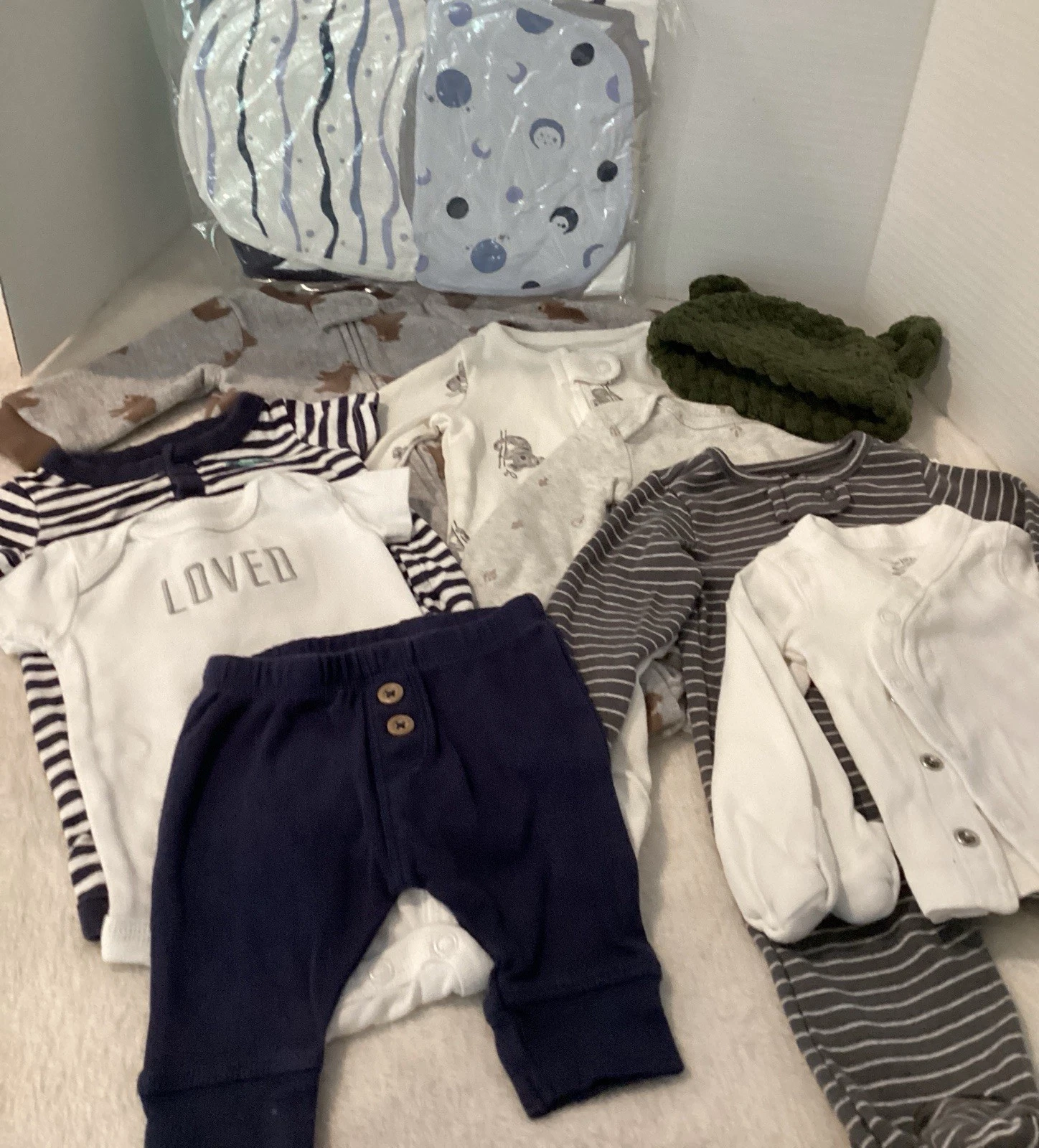 “Size Newborn Boys Carter One-Suits Shirts, Pant, Burpcloths, Most Are New