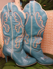 JEENZ BOOTZ  American Made  Womens 7 M  Teal Leather Cowgirl Stiletto Boots