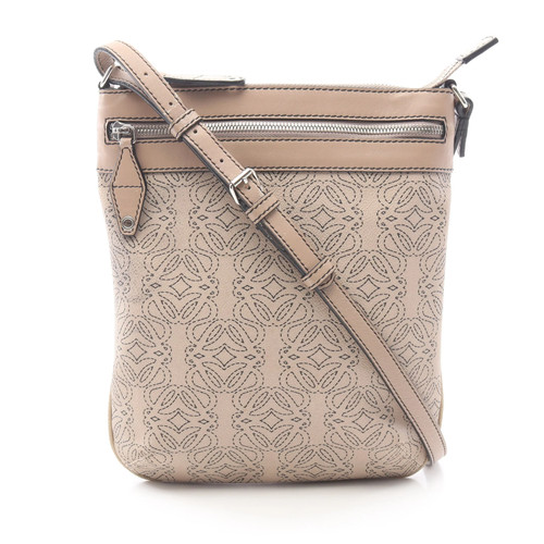 LOEWE Anagram Shoulder Bag PVC Leather Beige Used Authentic