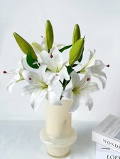 YalzoneMet 2 Pcs 6 Heads White Stargazer Lily Artificial Flowers for